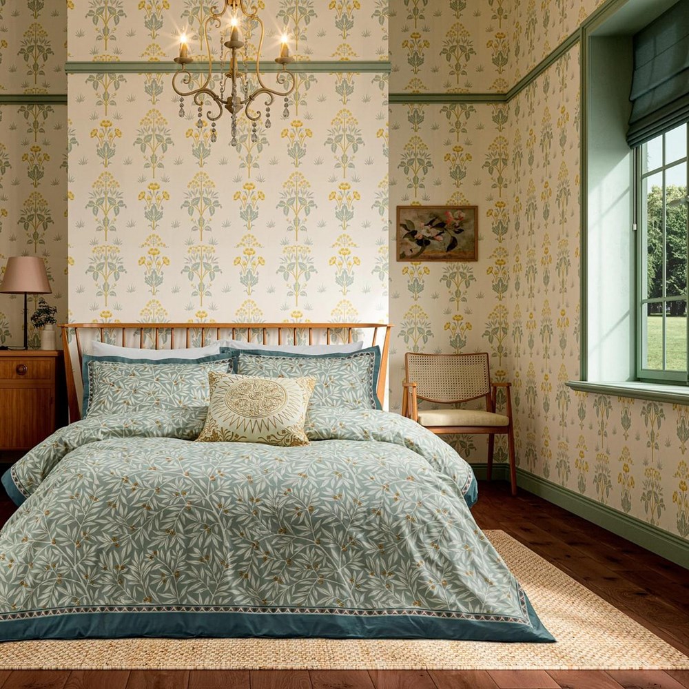Morris Room Willow Bedding by Morris & Co x V&A in Sage Green & Gold
